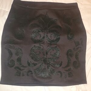 Seductions Black Bead Detailed Front Stretchy Pull On Skirt Size L